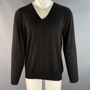 KUNA Size M Black Knitted Vicuna V-Neck Pullover